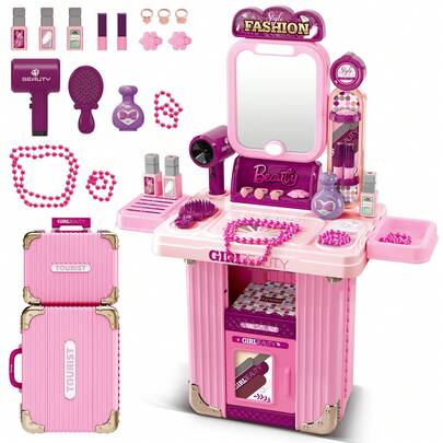Kids Hair Salon Pretend Makeup & Hairdressing Toy Set