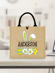 Personalized Easter Gift Bag, Linen Easter Gift Bag, Customizable Easter Bunny Name Gift Bag, Children's Easter Egg Hunt Gift Bag, Easter Basket, Easter Gift Bag, Customized Easter Bunny Linen Gift Bag - Multicolor - View 7