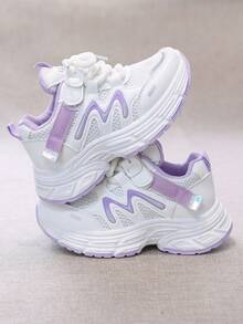 1 Pair Children's Casual Fashion Skateboard Shoes, PU Leather Multicolor Patchwork Upper, White, Purple, Light Green Color Scheme, Simple & Fresh, Soft, Lightweight, Comfortable, Convenient Hook And Loop Closure, Suitable For Children's Daily Sports, Leisure, Play, Holiday Occasions, Combining Aesthetics And Practicality. - Violet Purple - View 3