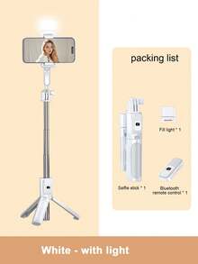 1.7米/70厘米无线蓝牙自拍杆三脚架，带LED补光灯，360°旋转无线遥控手机支架，兼容 16/15/14/13/12/11/XS/XR/X/Plus、Galaxy S25/S24/S23/S22 Ultra、安卓手机、GoPro，适合旅行和直播。 - 彩色 - 查看 12