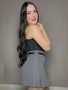Women's Short Pleated Tailored Skirt With Invisible Side Zipper - Elegant Casual Fashion - 灰色 - 查看 3