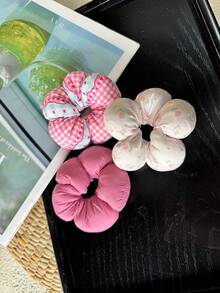 3-Pack 3D Five Petal Flower Hair Scrunchies, High Elasticity Non-Damaging, Cute For Girls And Commute Hair Styling - Multicolor - View 12