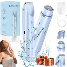 2025 Womens Shaver Dual-Head Bikini Trimmer For Women 2-In-1 Women's Body Shaver USB Charge Waterproof Painless Electric Razors For Silk Skin (Pink) - 淺藍色 - 查看 1