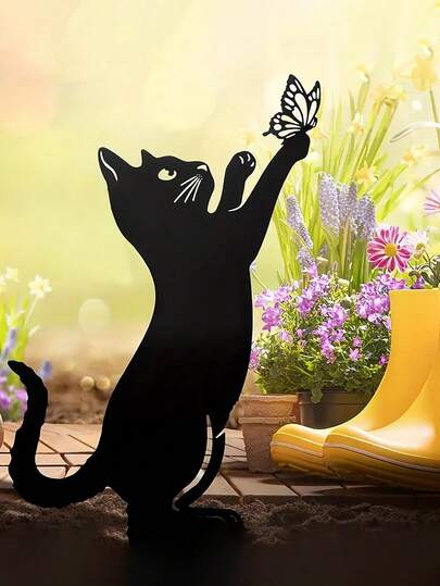 Charming Garden Decor Creative Cute Cat Silhouette Decoration Stake, Suitable For Gardening Enthusiasts And Home Decor Lovers, Applicable For Outdoor Activities, Birthday Parties, Wedding Parties, Garden-Friendly Decorative Sculpture, Suitable For Garden, Yard, Backyard, Patio Decoration