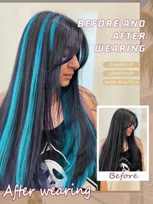 5pcs Set Light Blue Hair Clips Extensions, Women Synthetic Fiber Wigs, Can Match Various Hairstyles Without Going To Salon, Suitable For Daily And Party Use - Baby Blue - View 4