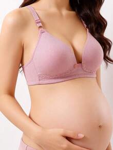 Pregnant Women Front Closure Adjustable Strap Nursing Bra, Solid Color - Pink - View 4