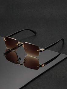 1pc Retro Narrow Frame Rectangular Fashion Glasses, Frameless Glasses, Suitable For Daily Commute, Vacation And Travel Wear - Multicolor - View 6