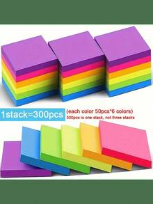 300Pcs Colorful Fluorescent Wood Sticky Notes - Highlighting Class Points, Office Reminders & Word Learning - Multicolor - View 4