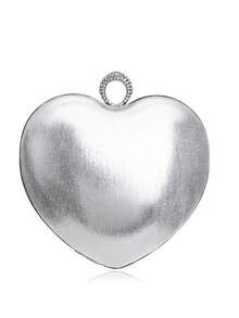 Silver Heart Design Women's Clutch Bag, Gold Glitter Rhinestone Heart Gift For Girlfriend/Wife, Evening Bag With Shoulder Strap Chain, Crossbody Wallet, Holiday Gift - Silver - View 2