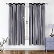 2 Panels Black Blackout Curtains With Star Cutouts, Solid Color Curtains With Lace Voile Layers, Suitable For Bedroom, Living Room - Black - View 30