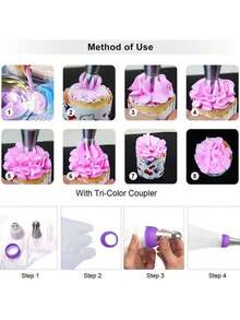 1/3pcs Cake Cream Nozzles, Stainless Steel Icing Piping Nozzles, Suitable For Cakes, Pastries And Cupcakes - Multicolor - View 2