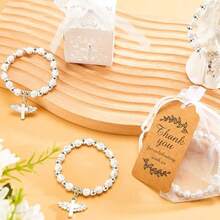 40 Pieces/Set Of Baptismal Gift Set, Including 10 Angel Cross Rose Bracelets, 10 Baptismal Gift Boxes With Ribbons, 10 Thank-You Labels, And 10 Transparent Stiff Gauze Bags For Baby Showers - Multicolor - View 5