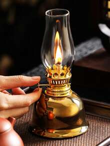 1pc Ceramic Electroplated Gold/Silver Home Oil Lamp With Lamp Shade, Adjustable Wick Camping Fuel Oil Lamp, Indoor Ceramic Oil Lamp Candle Holder, Kerosene Lamp With Wick, Oil Lamp/Hurricane Lamp With Fire Control Knob - 1PC - View 5