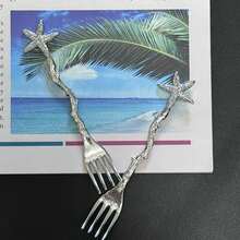 6 piezas Tenedores de ensalada, tenedores de fruta, tenedores de postre con diseño de estrella dorada/plateada - Ideal para fiestas en la playa, vajilla para reuniones en el jardín - Multicolor - Ver 4