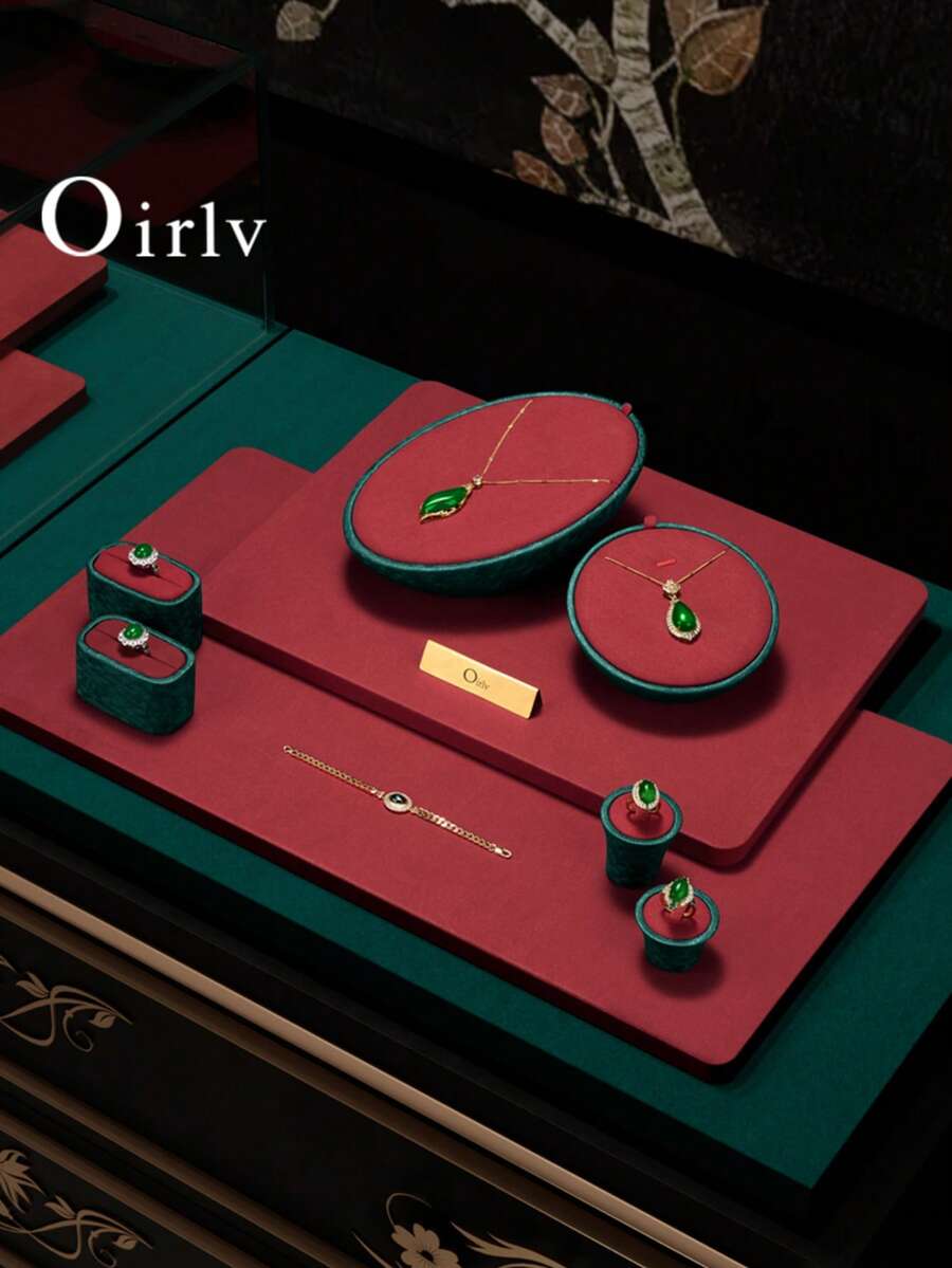 Oirlv High-End Jewelry Display Props, Luxury Necklace, Ring And Bracelet Display Cabinets, Jewelry Display Racks, Suitable For Men And Women Couple Rings, Bracelets, Necklaces And Mall Displays. - Red - View 1