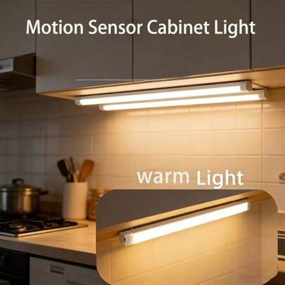 LED Under Cabinet Lights With Motion Sensor - USB Rechargeable, Warm White, Magnetic Strip, Suitable For Kitchen, Stairs, Hallway Sensor Light Strips, Magnetic Induction Cabinet Lights, Cool White/Warm Light Indoor Night Lamp, Applicable To Kitchen, Stairs, Hallway, Closet And Garage Home Lighting, Motion Activated, USB Cable Included, Kitchen Lighting, Colorful, Minimalist Design, Lighting, Plastic, Hallway Lighting, Kitchen Lighting