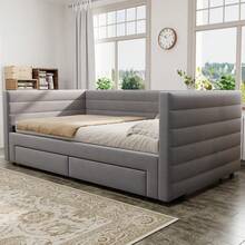 Sofa Bed Frame - Grey + Upholstered + 90cm*190cm-1 - View 3