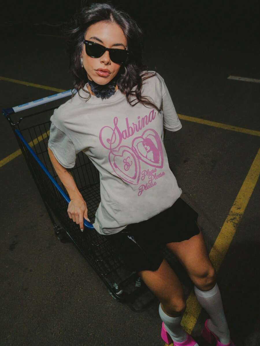 Oversized Streetwear Unisex T-Shirt  Style Premium Cotton Music Festival Please - 奶油色 - 查看 1