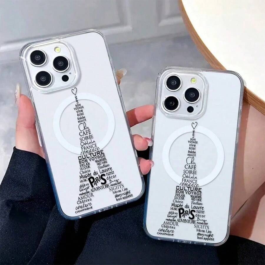 Paris Eiffel Tower Clear Phone Case It Is Compatible With IPhone 17/16/15/14/13/12/41 Pro Max/Pro/Plus And Other Models. Made Of Transparent Acrylic Material, It Features A Stylish And Minimalist Design While Providing Shockproof And Wear-Resistant Protection. - 無色 - 查看 1