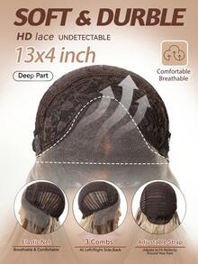 13*4英寸渐变灰金色蕾丝前假发，透气无胶自然波浪假发，适合女性，适合约会和日常佩戴 - 彩色 - 查看 6