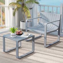 COSTWAY 2 Piece Patio Furniture Set, Weatherproof PP Chair W/ Square Coffee Table, Ergonomic Slatted Bistro Table & Chair Set For Front Porch, Backyard, Grey - Grey - View 8