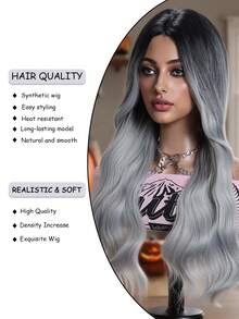 24英寸渐变黑灰长卷发假发，女士适用 - 耐热合成纤维，外观自然，适合日常佩戴、家庭聚会、节日、派对、角色扮演、情人节等场合。 - 漸變灰色 - 查看 9