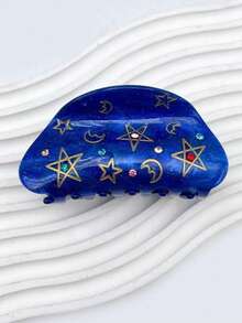 1pc Ramadan Star & Moon Print Acetate Hair Claw Clip, Elegant Shark Tooth Shaped Hair Accessory - Multicolor - View 3
