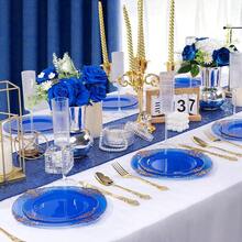 102PCS Blue Plastic Plates - Royal Gold Disposable Plates - Clear Blue Party Plate - Heavyweight Disposable Plate With Gold Rim - Fancy Dinner & Dessert Plates For 51 Guests Party Wedding - 藍色 - 查看 7