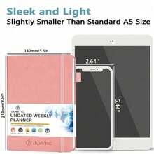 Jubtic Planner Pro Non-Dated Weekly Monthly Agenda Planner - A5 Appointment Book - Pink - View 2