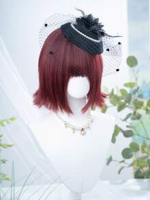 1 شعر طبيعي مقاوم للحرارة، باروكة شعر قصير أحمر، طول 14 بوصة، مصنوعة من ألياف، مناسبة للاستخدام اليومي، باروكة محاكاة طبيعية - عنابي اللون - مشاهدة 4