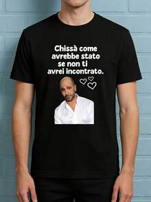 Maglietta Checco "Chissà come sarebbe stato se non ti avessi incontrato" – Nera, stile casual, girocollo, perfetta per uomo. - nero - Visualizzare 10