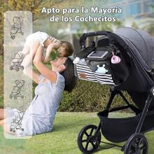 carrito organizadorMOSU Organizador de Cochecito Organizador Universal para Cochecito con Portavasos Bolsa para Teléfono y Correa para el Hombro Capacidad para Pañales Juguetes y Snacks - - como en la foto - Ver 3