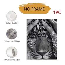 【2D平面】豹纹闪亮海报，豹纹闪光帆布画，复古墙面装饰艺术画，现代墙面艺术品，适合送礼，家居宿舍装饰，适用于卧室、客厅，单幅无框，2D平面设计，2D平面，完美房间装饰 - 動物 - 查看 9