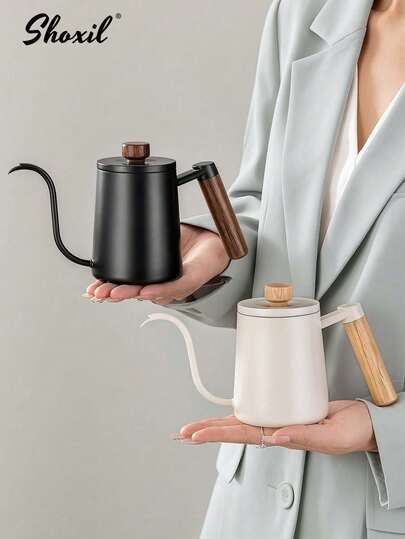 shoxil 1pc Stainless Steel Long Spout Drip Coffee Pot, Suitable For Home, Office, And Cafe