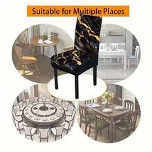 1/4/5/6/7/36pcs Minimalist Black & Gold Marble Pattern Chair Cover/Seat Cushion Set, Suitable For Indoor Home, Dining Room, Hotel, Ideal For Modern Daily Decor. Tablecloth Fits Square Dining Table, Elastic Chair Covers Are Washable. - Multicolor - View 6