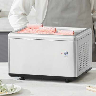 Fried Ice Cream Roll Machine, 12.6" X 8.5" Stir-Fried Ice Cream Pan, Stainless Steel Rolled Ice Cream Maker With Compressor And 2 Scrapers, For Making Ice Cream, Frozen Yogurt, Ice Cream Rolls