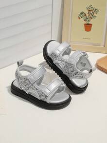 1双女童时尚百搭休闲凉鞋，软底舒适亮片公主凉鞋，幼儿学步凉鞋 - 銀色 - 查看 4