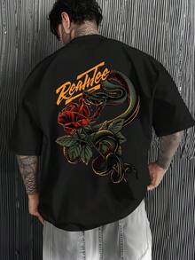 Camiseta Flor Serpente Camisa Blusa Unissex Masculino Feminino 100% Algodão Top Premium Street Wear Lançamento Envio Imediato Varias Cores!! - Preto - Visão 1