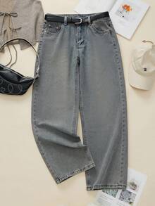 Women Casual Low Rise Jeans Fashion Loose Straight Leg Denim Pants With Pockets For Summer Spring - Baby Blue - View 6