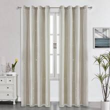 两片式窗帘套装，米色窗帘，星形镂空图案窗帘，可遮光，纯色窗帘，适合卧室遮光，纯色带蕾丝薄纱双层装饰窗帘，适合女孩房、客厅。 - 米色 - 查看 27