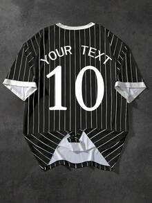 Men's Casual Striped Custom Letter V-Neck Short Sleeve T-Shirt, Summer - Black - View 2