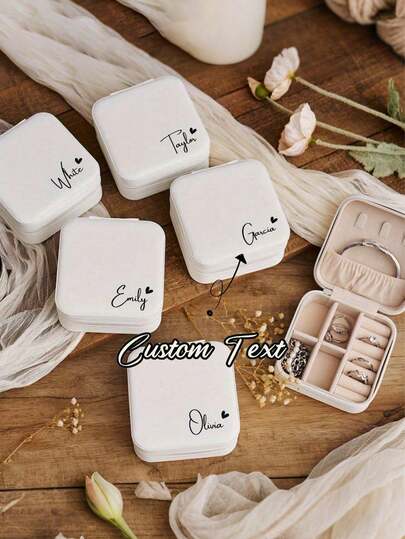 Personalized Heart-Shaped Jewelry Box - Customizable Bridesmaid Travel Organizer Box, Engraved Gift For Proposal, Wedding And Other Special Occasions, White Elegant Design, Zipper Closure, Fabric Lining, Bridal Party Gift | Classic Design | Organized Compartments, Bridesmaid Gift, Jewelry Box