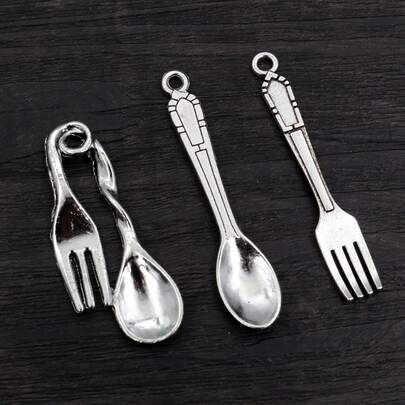 10 piezas de encantos de cuchara y tenedor de plata antigua chapada para hacer joyas, accesorios y hallazgos para manualidades