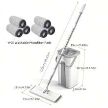 Hand Free Flat Floor Mop And Bucket Set For Professional Home Floor Cleaning System With 6PCS Washable Microfiber Pads For Hardwood Dust And Dirt Removal, Wet And Dry Use, Spin Mop For All Floor Types And Windows - A - Xem 8