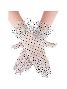 Modisches Braut-Valentinstag-Netz-Seide-Spitzen-Kurzes Hochzeitskleid, dünner Stil mit handgefertigter Dekoration und gepunktetem Rand, sexy Handschuhe - Verschiedenfarbig - Übersicht 10