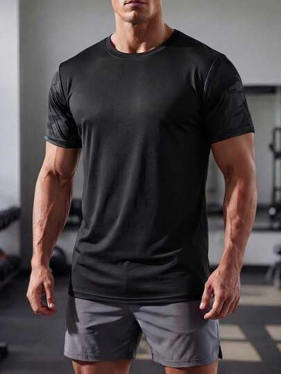 Men's Fitness Workout Running Training Short Sleeve Top, Men's Fashion Versatile Crew Neck T-Shirt, Summer, Multiple Colors Available, Suitable For Casual Daily Wear