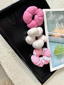 3-Pack 3D Five Petal Flower Hair Scrunchies, High Elasticity Non-Damaging, Cute For Girls And Commute Hair Styling - Multicolor - View 2