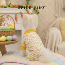 1件宠物狗狗连体衣，复活节黄色胡萝卜印花宠物服装，适合小型/中型犬、猫咪，宠物居家服，完美的复活节派对礼物 - 黃色 - 查看 7