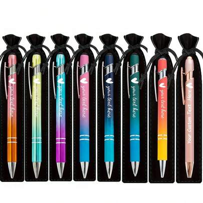 Personalized Custom Name And Logo Ballpoint Pen Set, 4pcs/8pcs/16pcs Pens Of Random Colors In One Set, With Gradient Color Effect, Luxurious Touch, Customized Luxury Soft Touch Round Ballpoint Pen With Black Pencil Case - Personalized Writing Tools, Suitable For Names And Company Websites, Perfect Gift For Men, Anniversary, Christmas, Birthday, Graduation Season Gifts