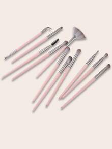 12支塑料柄眼部化妆刷套装，包括眼影刷、眉刷、晕染刷、眉梳、遮瑕刷，新手推荐。 - 彩色 - 查看 6